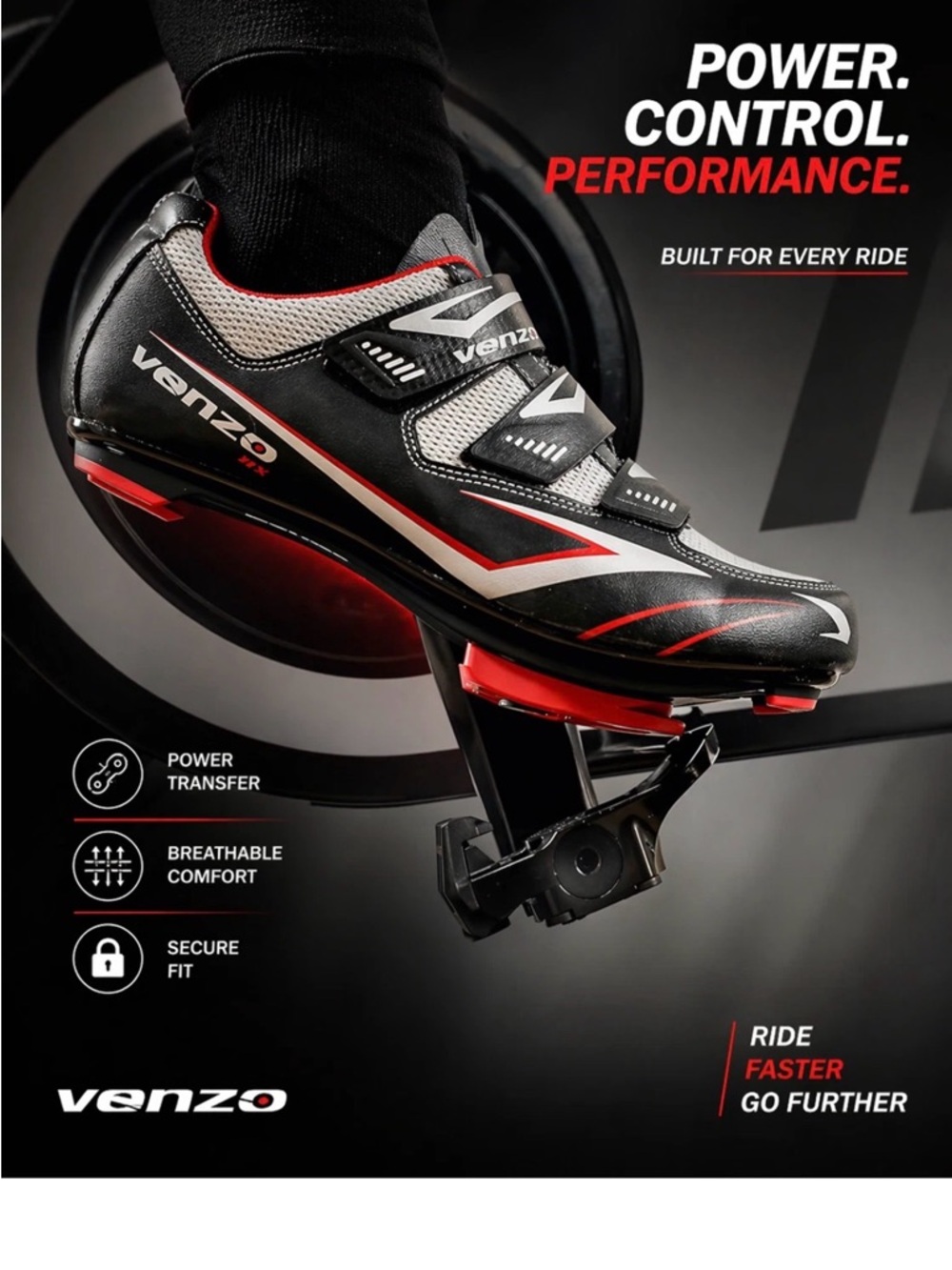Venzo Men’s Cycling Athletic Shoes - Black/Red
